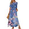 Women's Fashionable And Casual Long Beach Skirt Round Neck Short Sleeved Loose Retro Print Dress