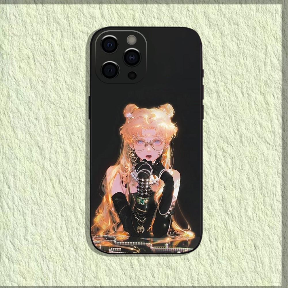 Anime S-Sailor-M-Moon Phone Case For iPhone 16,15,14,13,12,11,Pro,X,XS,Max,XR,Plus,Mini Soft Black Cover