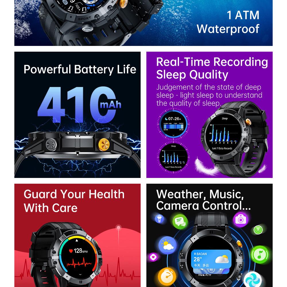 1.52" Blue Tooth Call Men Fitness Smart Watches  Waterproof Heart Rate Health Monitor Sports Smartwatch Weather Sleep Clock