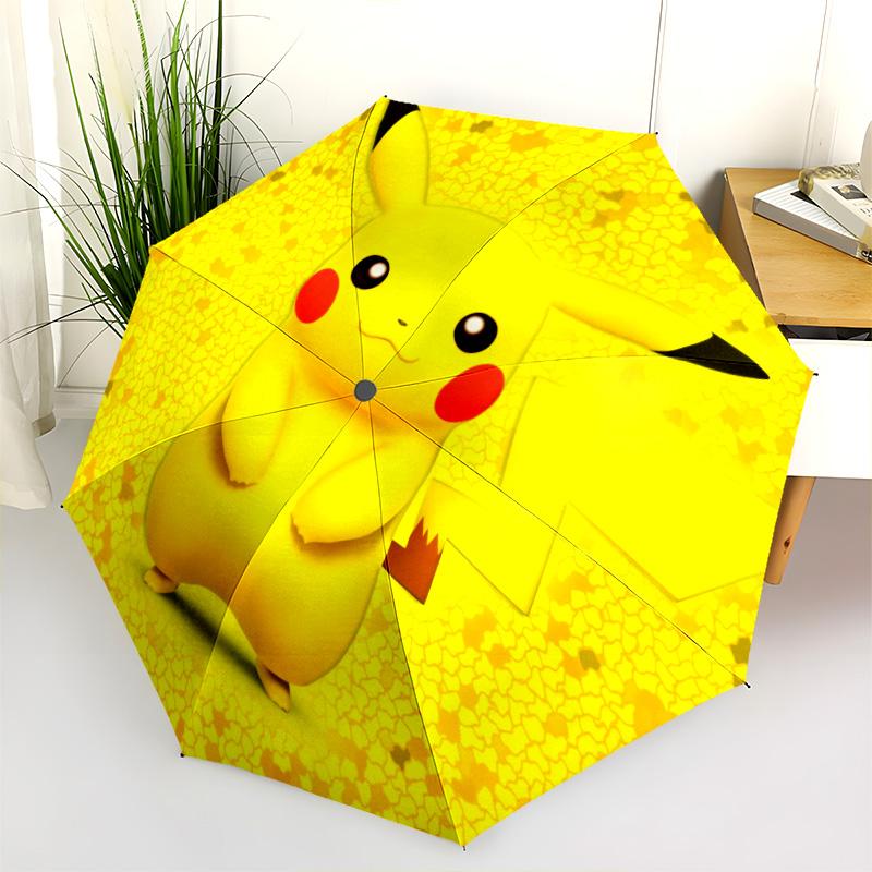 Happy Pikachu Pattern, Automatic Folding Umbrella, Portable and Foldable Design, 8 Ribs, a Christmas or Birthday Gift.