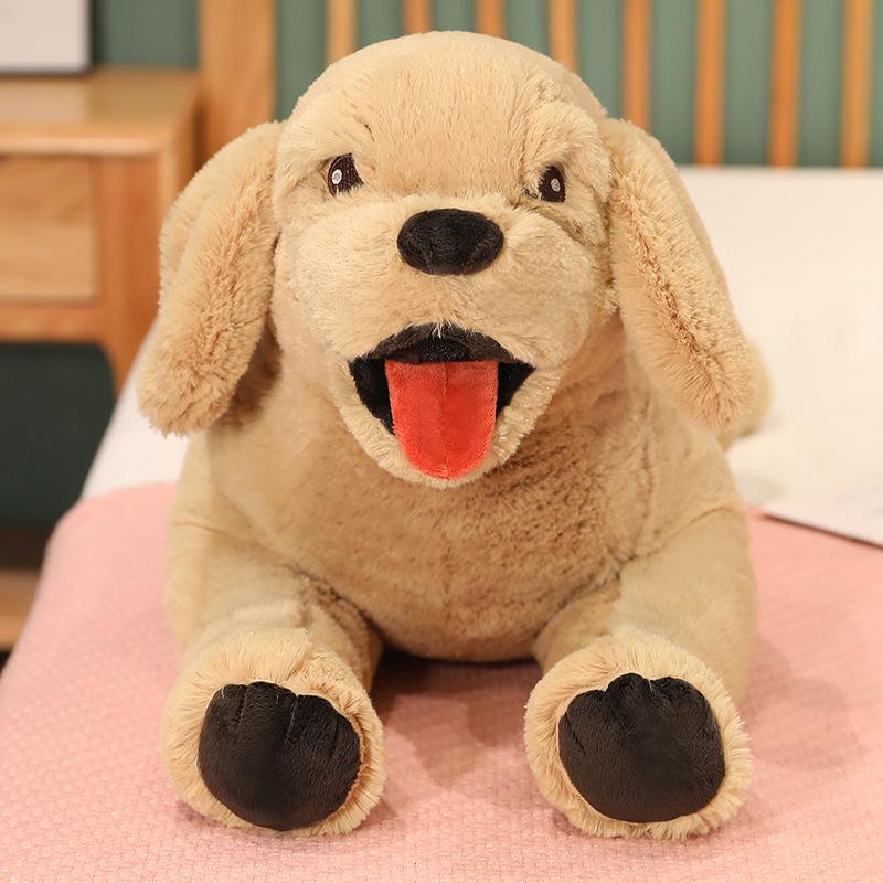 Peluche Cane Labrador Marrone Bambola Imbottita Morbida Lingua Fuori Cucciolo Sorridente Cuscino Compagno per Dormire Regalo