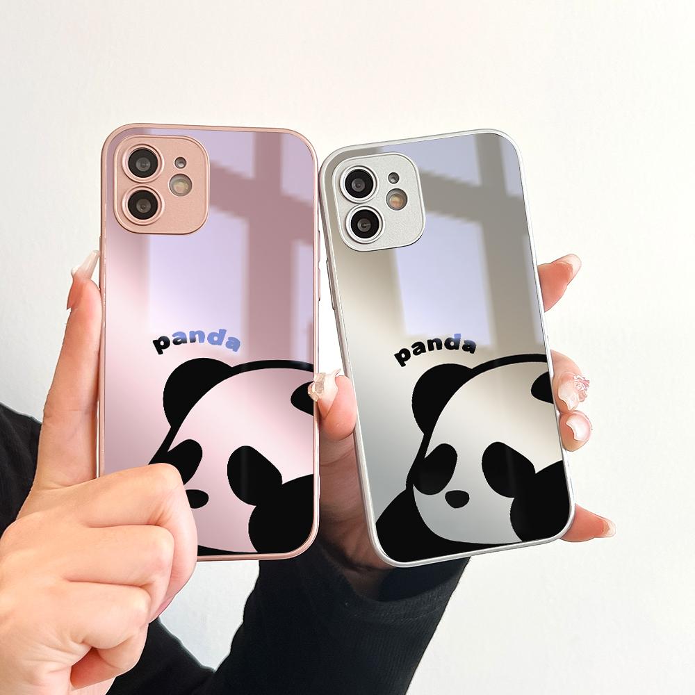 Krásné pouzdro na telefon Giant Panda, metalický lak, tvrzené sklo, nárazuvzdorný kryt pro iPhone Samsung Huawei Honor Xiaomi Redmi OPPO Realme OnePlus Vivo