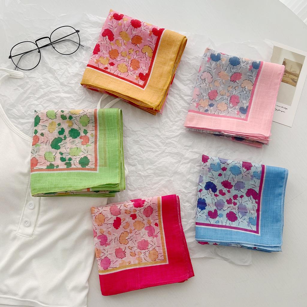 Spring And Summer Korean Literary And Artistic Versatile Cotton And Linen Small Square Scarf Silk Scarf Women'S Fashion Temperament Scarf Headband