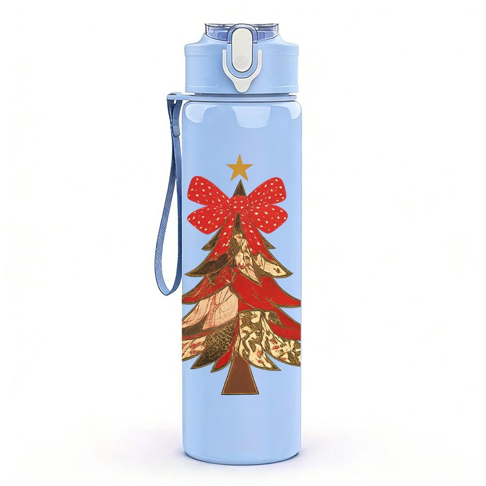 1PC Christmas Pine Tree 750ml Color Plastic Sports Water Bottle Leakproof Flip Straw Lid Suitable for Sports Office Home Use