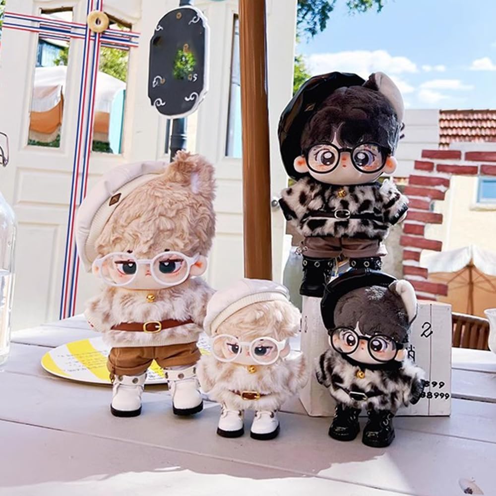 Niannyyhouse 10cm, 15cm, 20cm Plush Doll Clothes, Hat, Jacket, Pants, Leather Boots, Glasses, Leopard Print Suit, Cotton Doll, Dress-Up Accessories