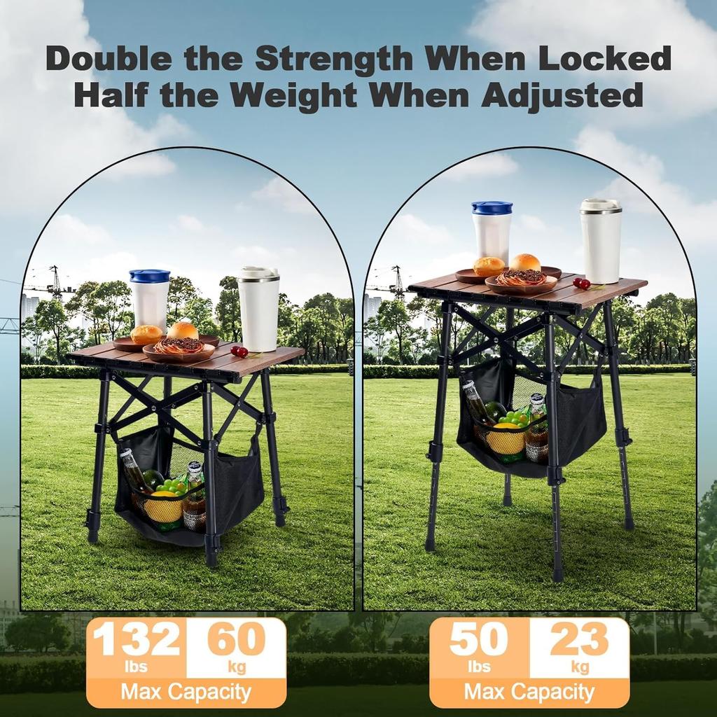 Odoland Camping Table Mini Foldable 60kg Load Waterproof Aluminum Easy Storage Bag Outdoor Table Height-Adjustable (1-2 Person) Table, Capacity,