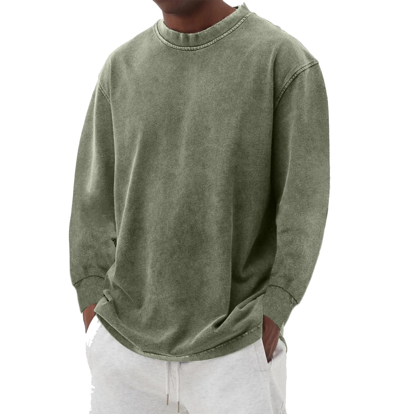 

Men s And Women s Casual High-weight Washed Distressed Long-sleeved Men s Off-the-shoulder Retro Loose Round-neck Cotton Top