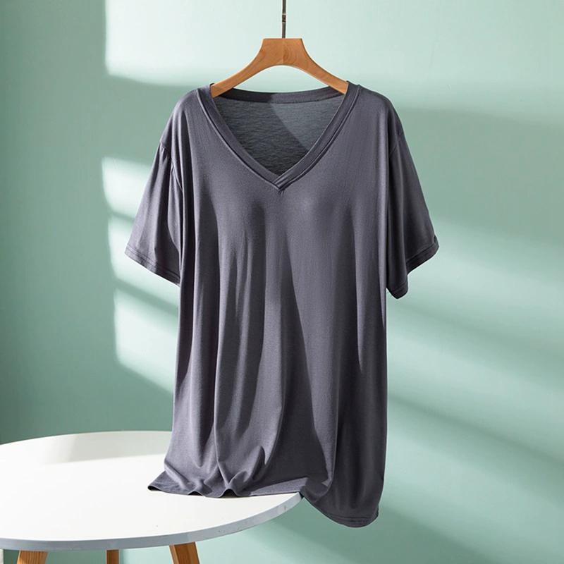 

Women V-neck T-shirt with Built-in Bra Casual Solid Color Short Sleeve Top 2XL