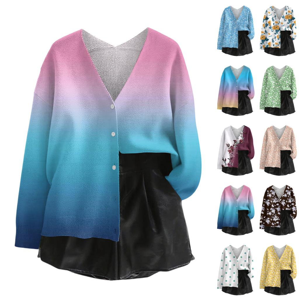 Women's V Neck Top Printing Thickened Plush Cashmere Warm Long Top