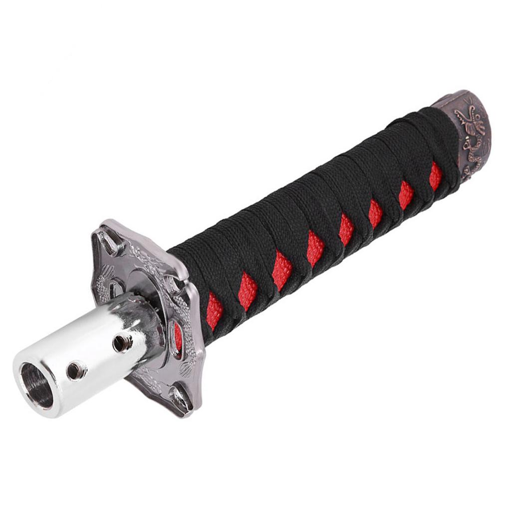 Universal Japanese Sword Car Gear Shift Lever Knob Shifter with 4 Adapters Black Red