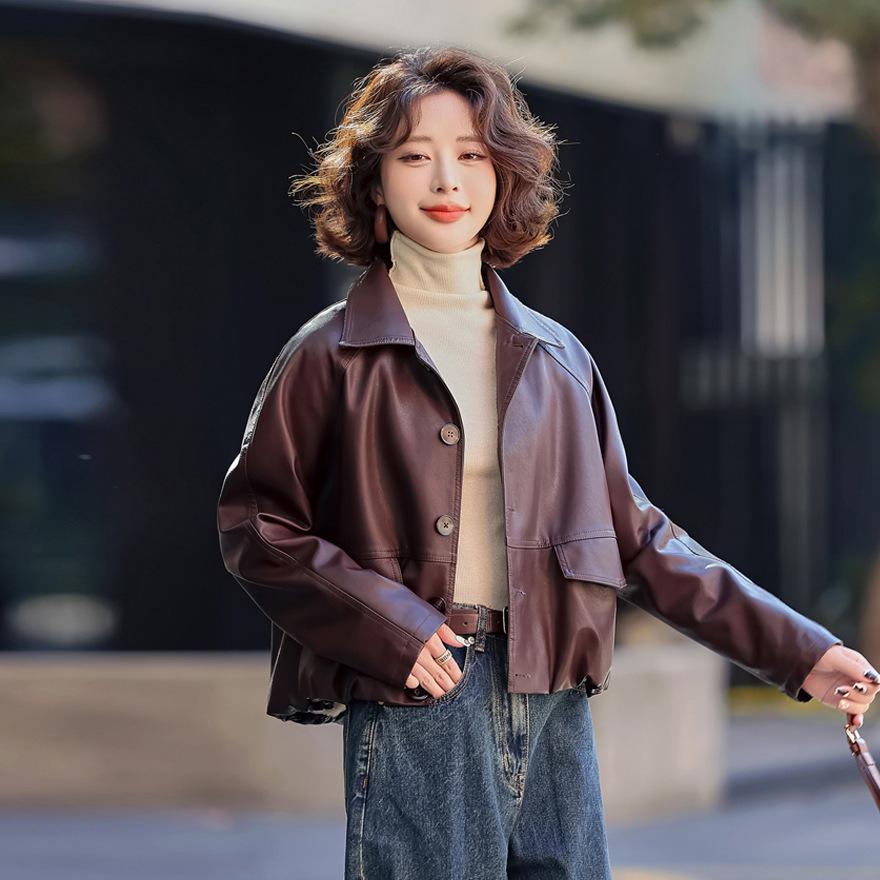 Leather jacket women's short spring new small design casual jacket top
