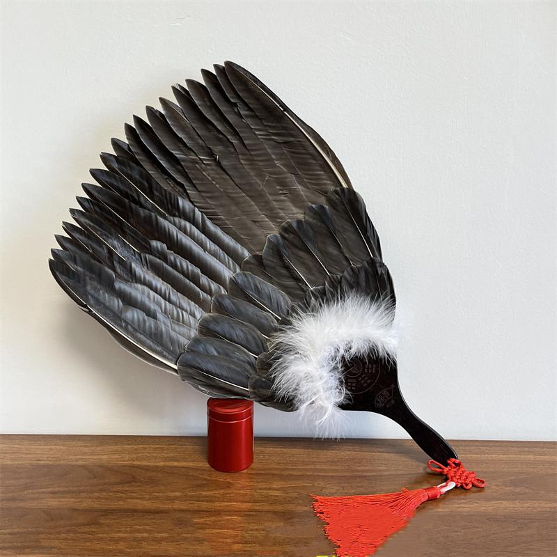 Chinese Vintage Goose Feather Hand Fan Zhuge Liang Style Kong Ming Fan Handmade Craft Fan Stage Performance Fan Baby Cool Fan
