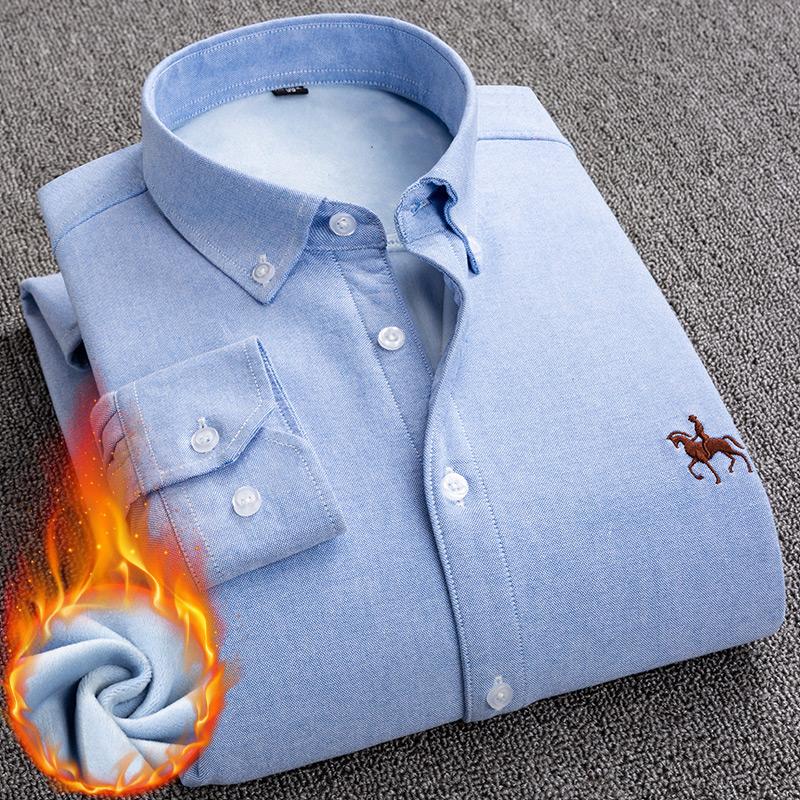 

Теплые рубашки из хлопка оксфорд однотонные с длинным рукавом зимняя деловая повседневная одежда логотип 2 слоя 46