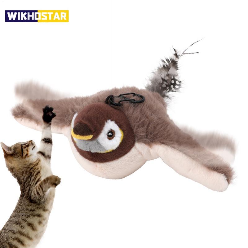 Zwitschernder Vogel Katzenspielzeug Simuliertes Vogel-Interaktionsspielzeug Spatz USB Wiederaufladbar Fliegender Vogel Katzenspielzeug für Wohnungskatzen