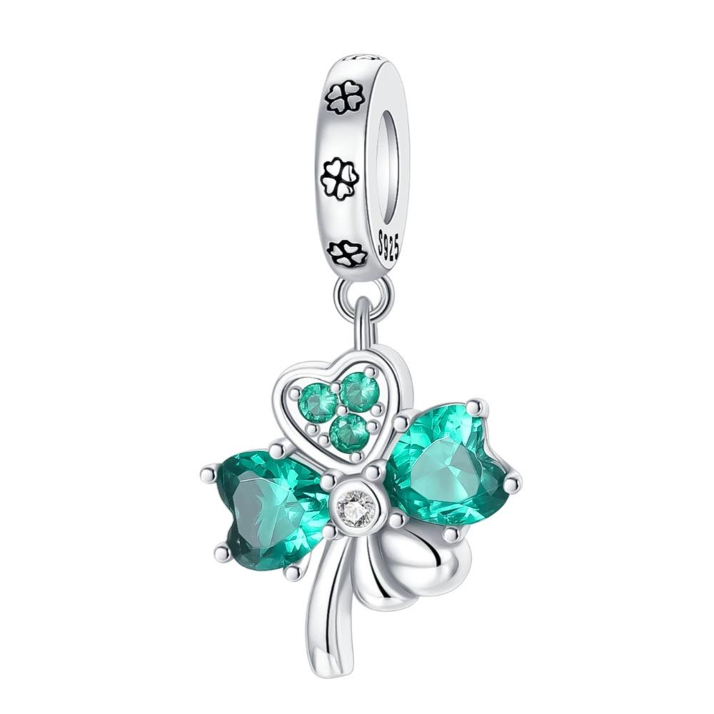 925 Silver Four Leaf Clover Pendant Green Lucky Charm Beads DIY Jewelry for Women Bracelet Making Diy