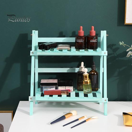 Wooden Desktop Storage Rack Double Layer Foldable Design Smooth Edge Burr Free Decorative Plant Stand Display Shelf