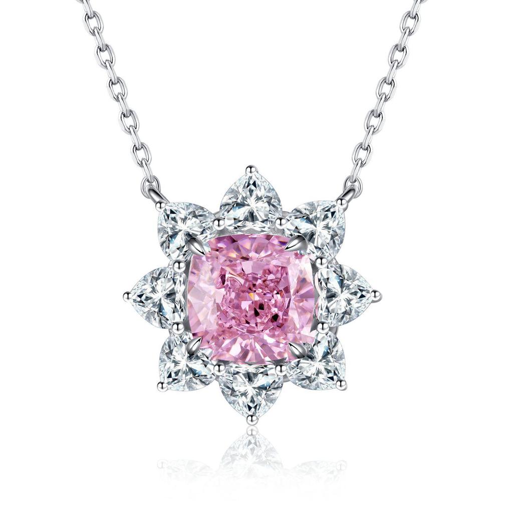 S925 Sterling Silver Sunflower Pendant Necklace with Luxury Pave Zircon for Women