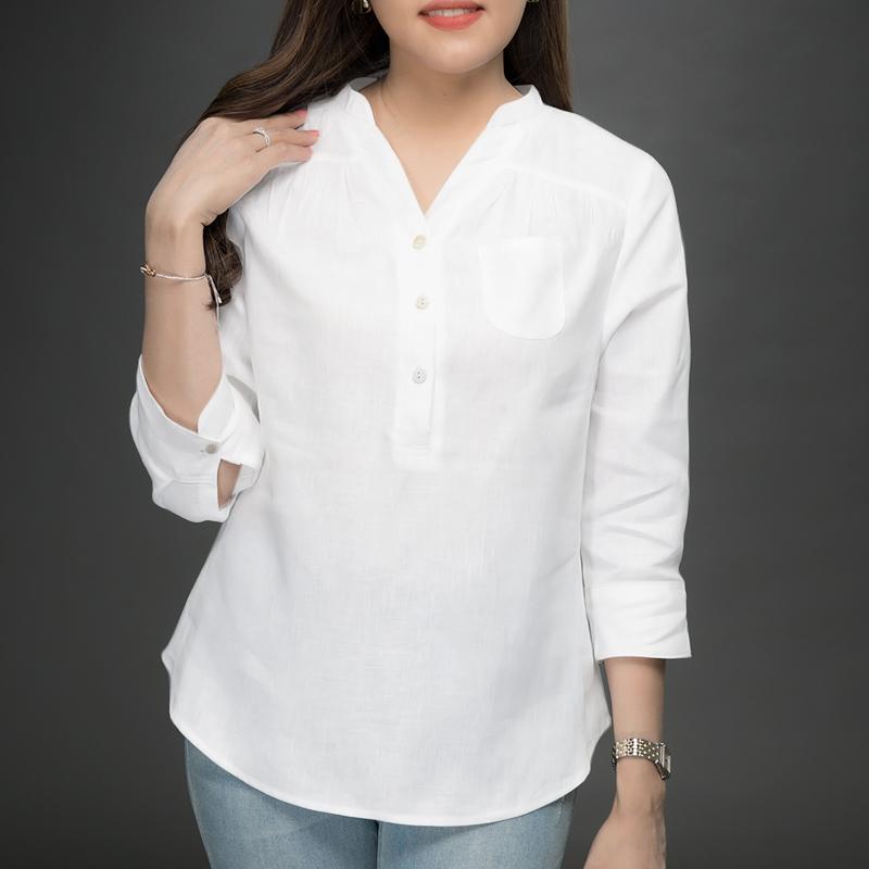 ZANZEA Women Casual V-Neck Solid Color Loose 3/4 Sleeve Blouse