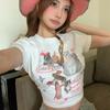 Slim Casual T-shirt For Women Cute Cartoon Print Soft Breathable Versatile Summer Short Sleeve Crop Top