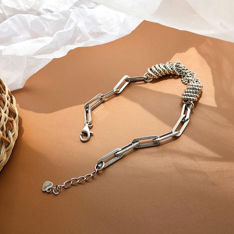 Exquisite Retro Heart Tassel Bracelet: Sterling Silver, High-End Luxury Jewelry for Women