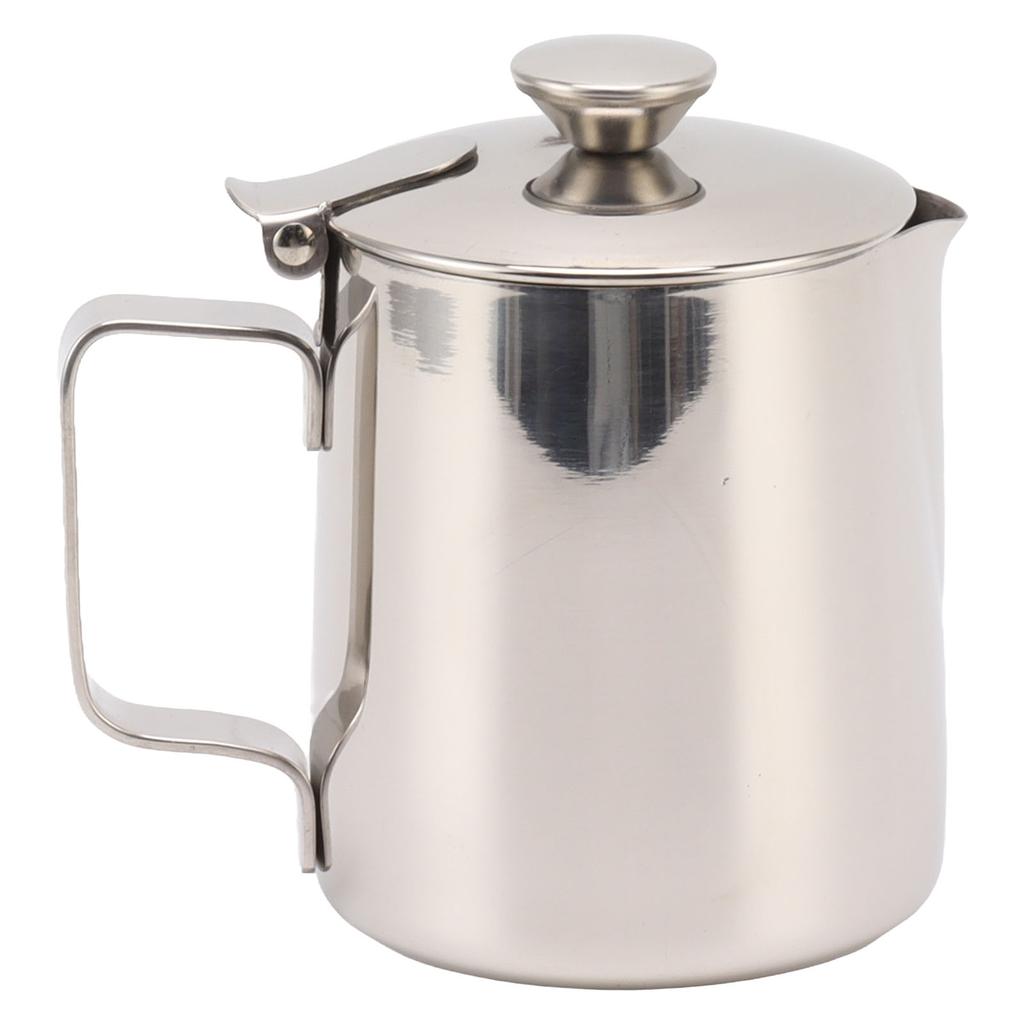 Stainless Steel Milk Frothing Pitcher Cappuccino Pitcher Coffee Foam Container With Lid 600ml