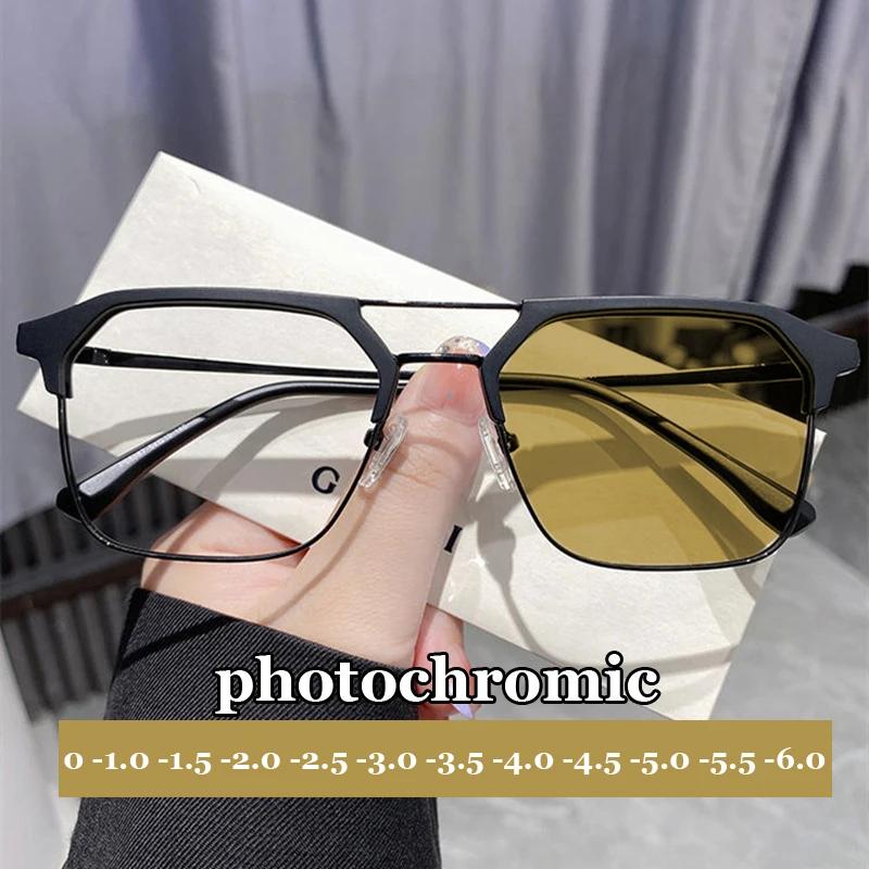 

Женщины Мужчины Роскошные Двойные Очки для Близорукости Анти-Синий Свет Фотохромные Очки Для Близорукости Ретро Солнцезащитные Очки Диоптрии