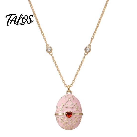 Talos Openable Egg Pendant Necklace, Cubic Zirconia Heart Retro Box Jewelry Gift for Girlfriend Wife Mom
