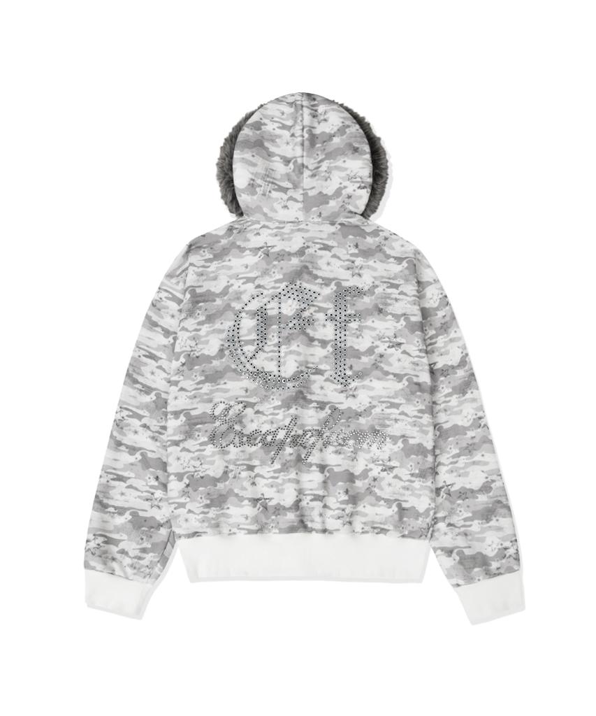 Escapefrom Vintage Star Damaged Camo Full Print Two-Way Fur Zip-Up [2 Colors]