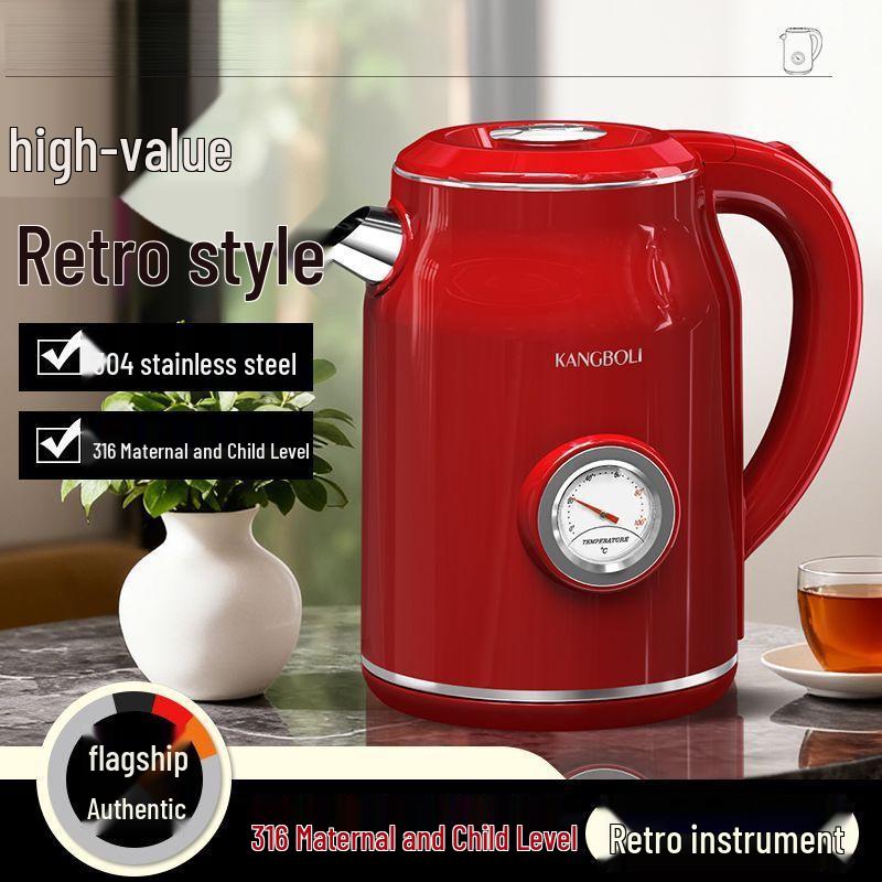German Retro Electric Kettle with Anti-Scald Design, Constant Temperature Control, and Built-In Thermometer