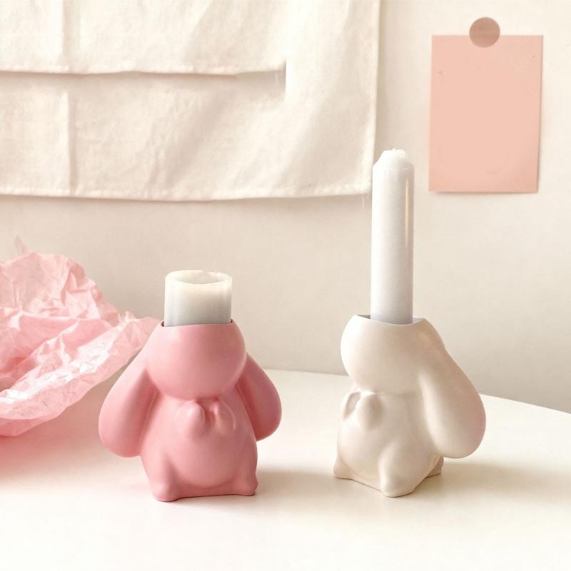 Flexible Reusable Handmade Mold Rabbit Shape Candle Holder Moulds Silicone Texture Suitable for Decorations and Present