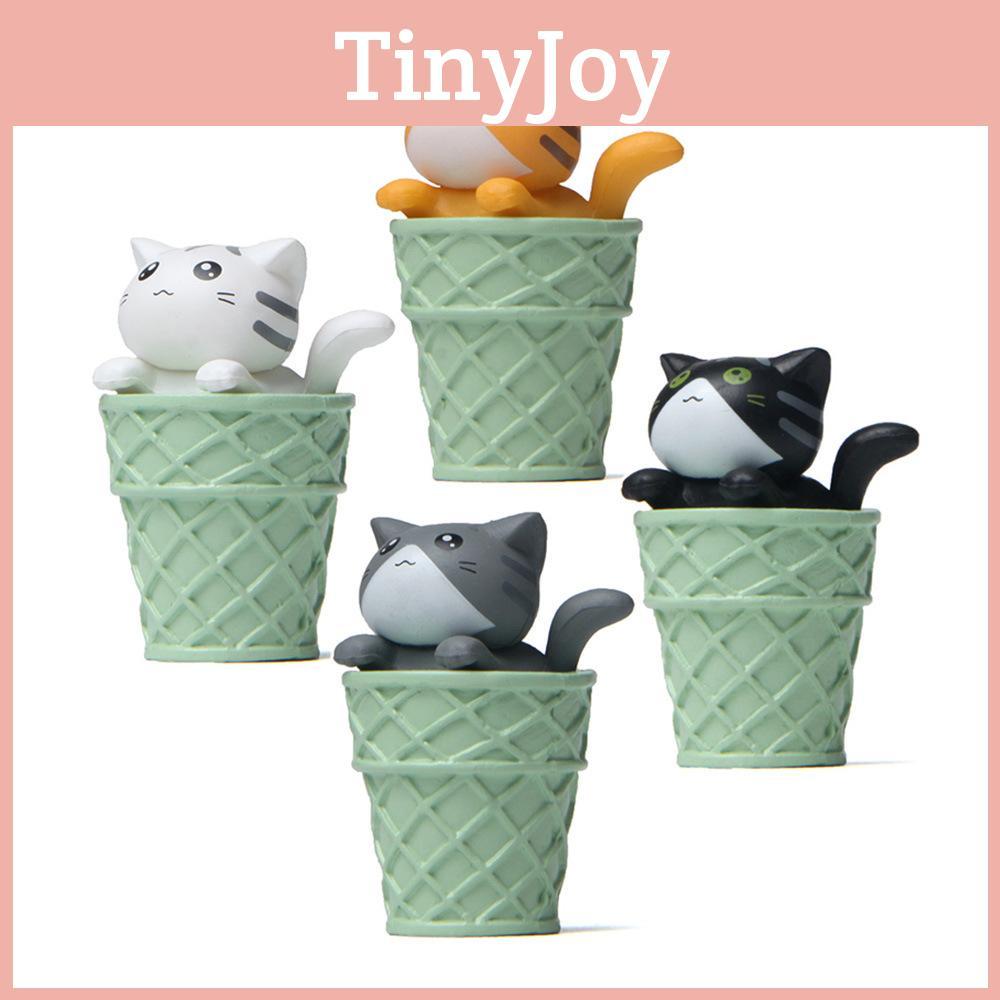 Cute Matcha Cartoon Ice Cream Cone Cat Mini Model Decoration For Decor Landscape