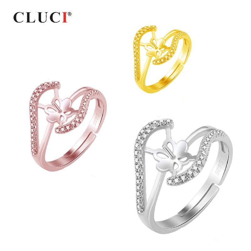 

CLUCI 925 Sterling Silver Women Engagement Wedding Party Ring Jewelry Clear Zircons Authentic 925 Sterling Silver Gift SR2113SB resizable розового золота