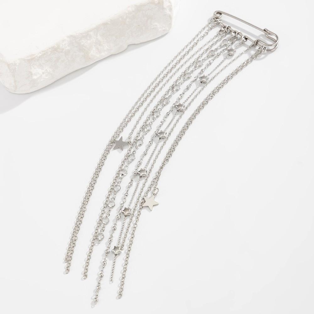 Tassel Linked Star Brooch Metal Craft Chain Pendant Chain Pendant Tassel Pin Daily Outfit