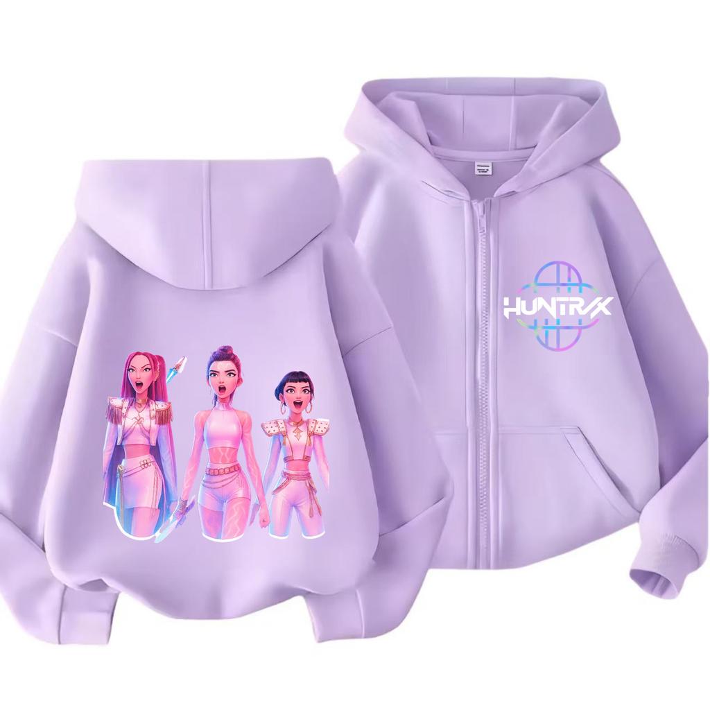 Kpop Demon Hunters Zipper Hoody Children Huntrix Rumi Zoey Cartoon Fashion Zip Sweatshirt Boy Girl Casual Tops Kids Clothes Gift