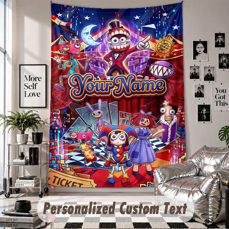 Wall Hanging Tapestry With Custom Name & Text, The Amazing Digital Circus Decorative Tapestry For Bedroom
