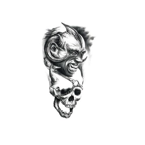 Ukiyo-E Painted Skull Prajna Tattoo Sticker Wake-Up Meaning Flower Arm Half Arm Water Transfer Waterproof Tattoo Sticker