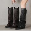 Women's High Boots Elegant Mid Heels Fashion Knee High Shoes 2026 Winter Pumps Chelsea Boots New Walking Leather Mujer De Botas