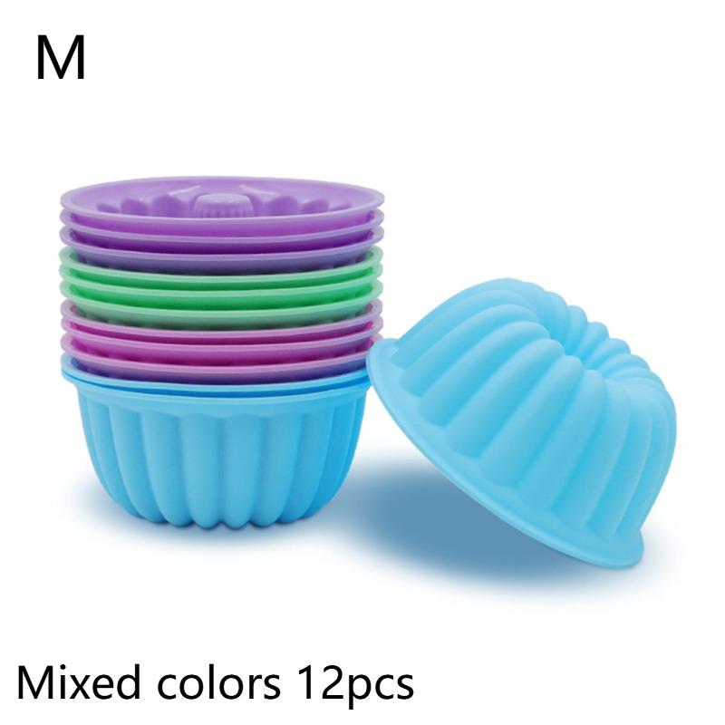12 Pièces/set De Moules À Gâteaux En Silicone De Qualité Alimentaire, Godets À Muffins Ronds Multicolores, Moules À Gâteaux En Silicone De Cuisson