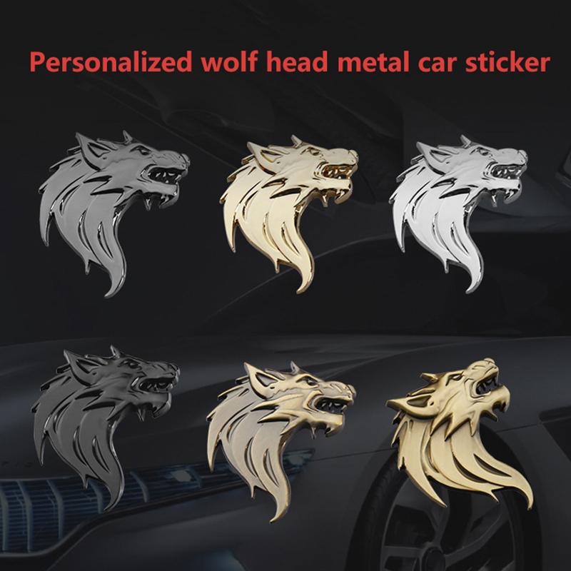 2pcs Wolf Totem Badge Car Personality Wolf Head Metal Car Sticker Modified Car Logo Wolf Head Sticker Metal Wolf Logo