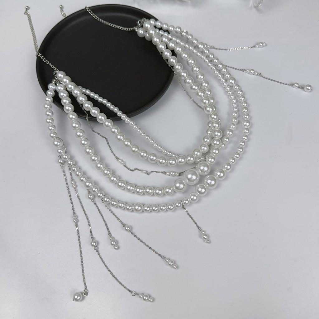Multi Layered Pearl Tassel Waist Chain Belt for Women Elegant Body Chain with Adjustable Length for Parties and Festivals