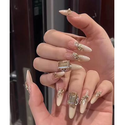 Pure Hand-made Armor Piece Handmade Pure Lustful White French Flash Diamond New Year Nail Art Removable Armor Piece