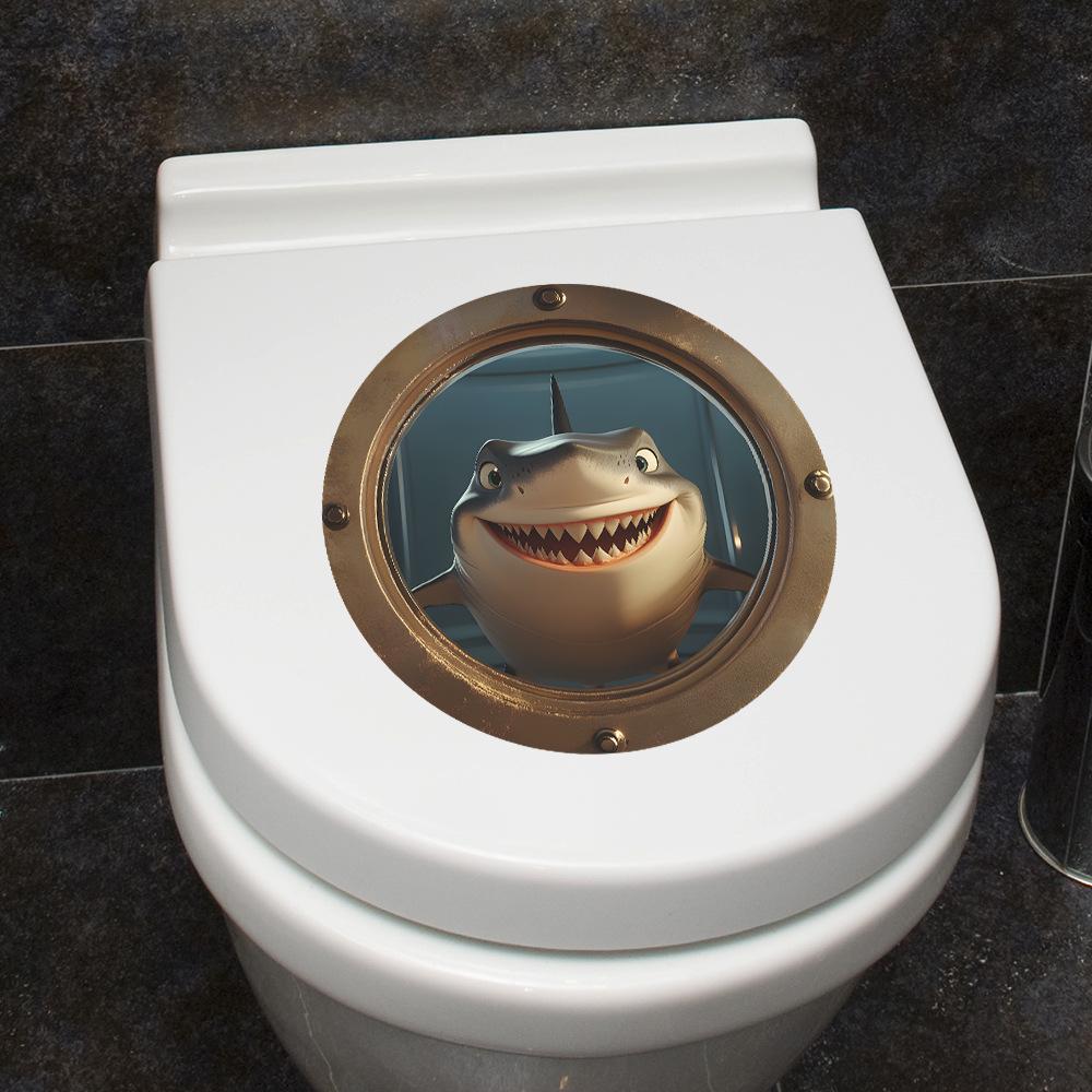 Cartoon Boat Porthole Ocean Shark Bedroom Living Room Home Wall Background Beautification Decoration Wall Stickers