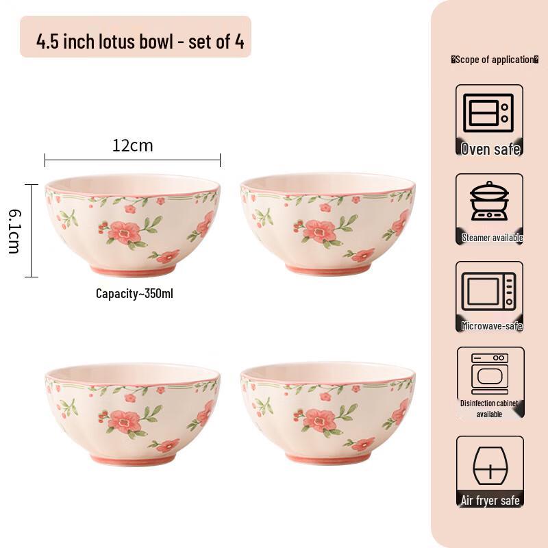 Хуацзао Байцзя WA Набор пиал «Персиковый цвет» с красной глазурью и лотосом