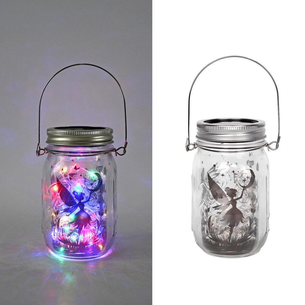 DIY Frosted Solar Mason Jar Lantern with Firefly Waterproof String Lights for Yard Lighting