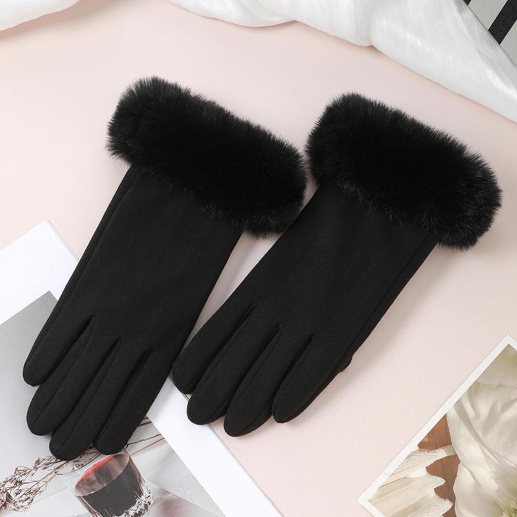 Wrist Big Hairy Solid Fashion Elegant Women's Winter Keep Warm Touch Screen Gloves Not Bloated Outdoor Cycling Windproof