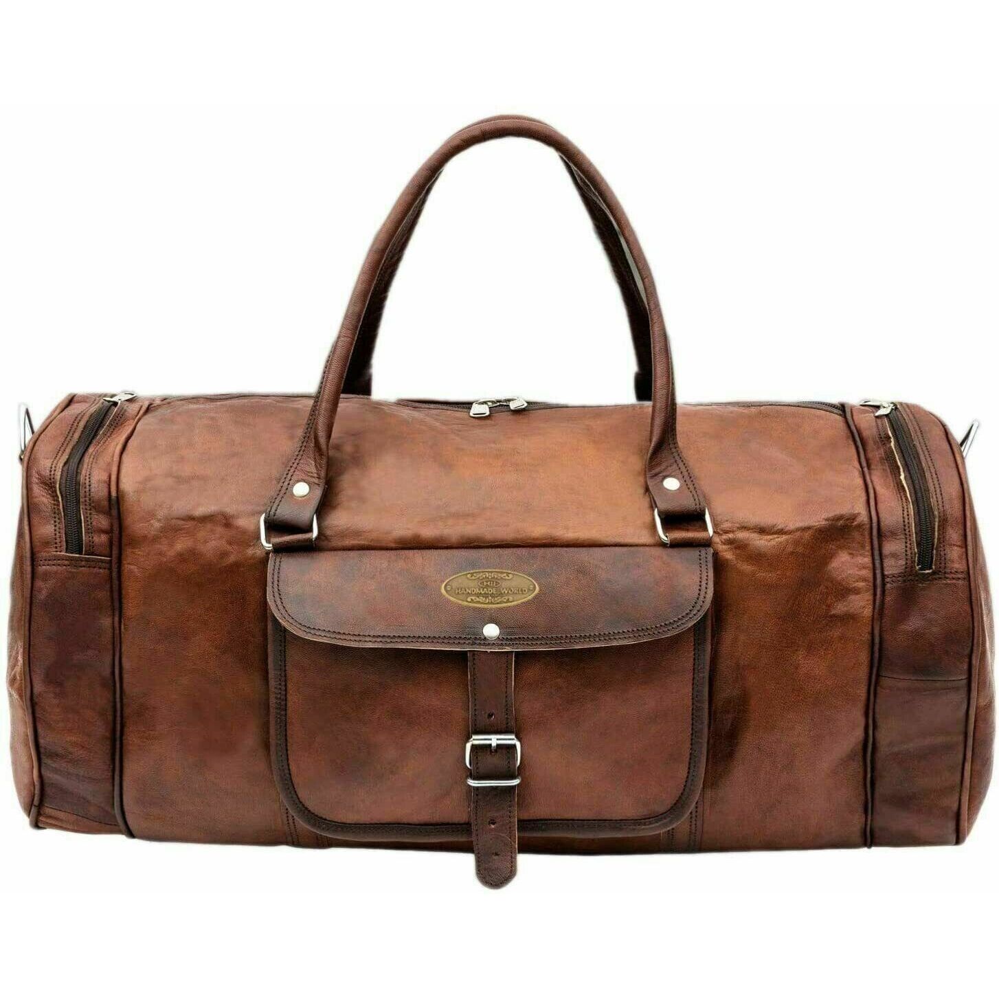 

Большая дорожная сумка унисекс из натуральной винтажной кожи, дорожная сумка для выходных в спортзале на ночь 20 x 8 x 8 in коричневый