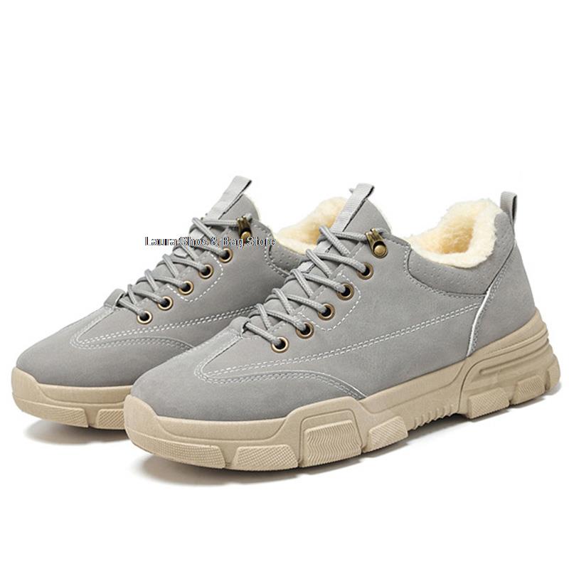 Fashion Winter Men Boots Outdoor Platform Snow Boots Plush Shoes Men Ankle Boots Warm Fashion PU Leather Cotton Winter Shoes Non-slip