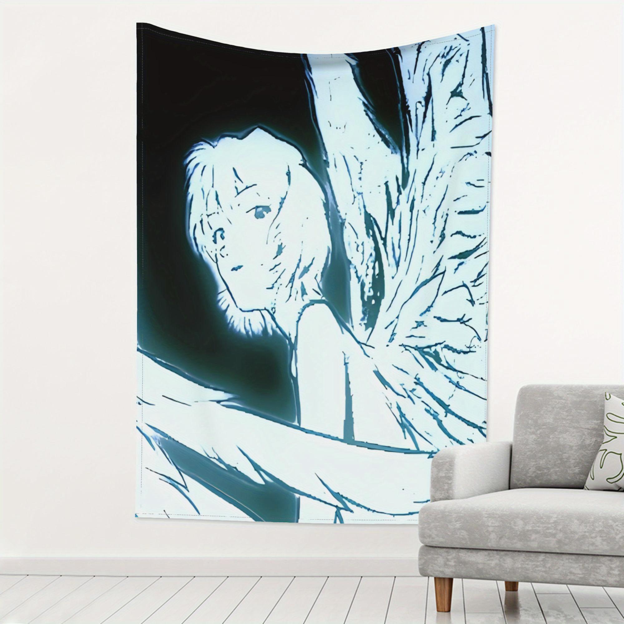 

Аниме Ангел Девушка Настенный Гобелен Циановая Неоновая Линейная Рисовка на Темном Фоне Мягкая Ткань Настенное Украшение для Спальни Гостиной 74x94cm(29x37in)