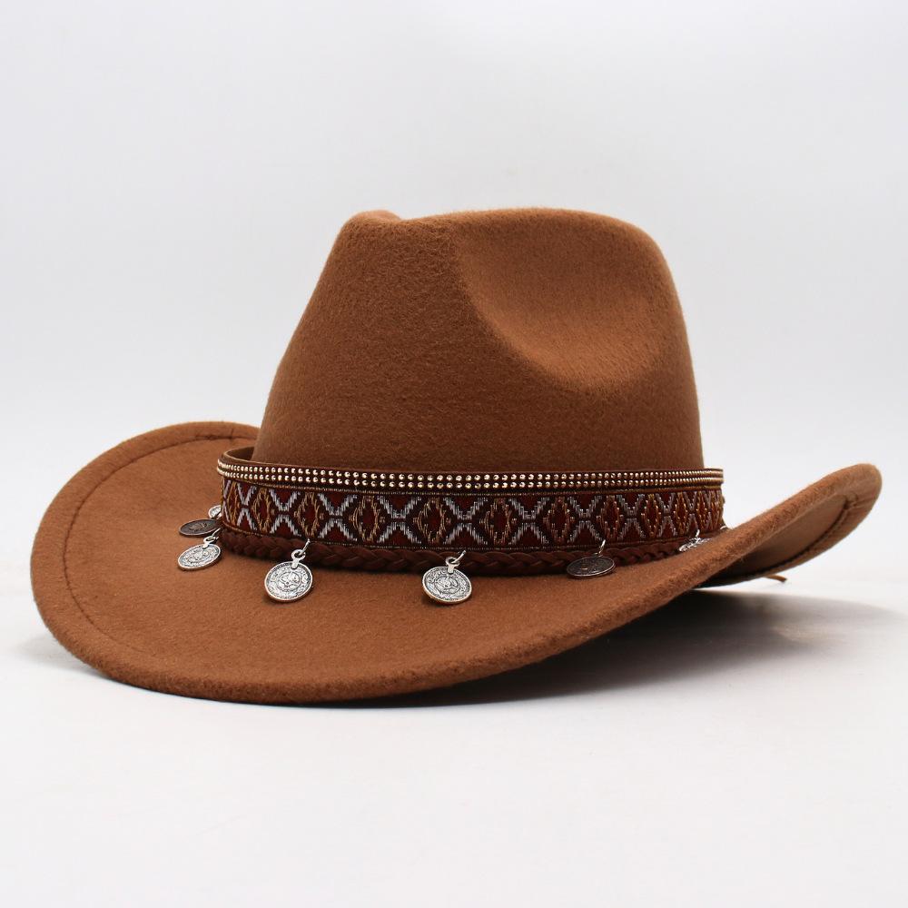 Children'S Tibetan Ethnic Style Pendant, Cowboy Hat, European, American Autumn And Winter Jazz Top Hat, Fashion Stage Concave Shape Woolen Felt