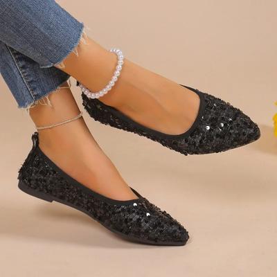 Fashion 2024 Fashion Shoes for Women Autumn Women's Flats Slip On Pointed Toe Solid Sequins Shallow Mouth Large Size Flat Low Heels